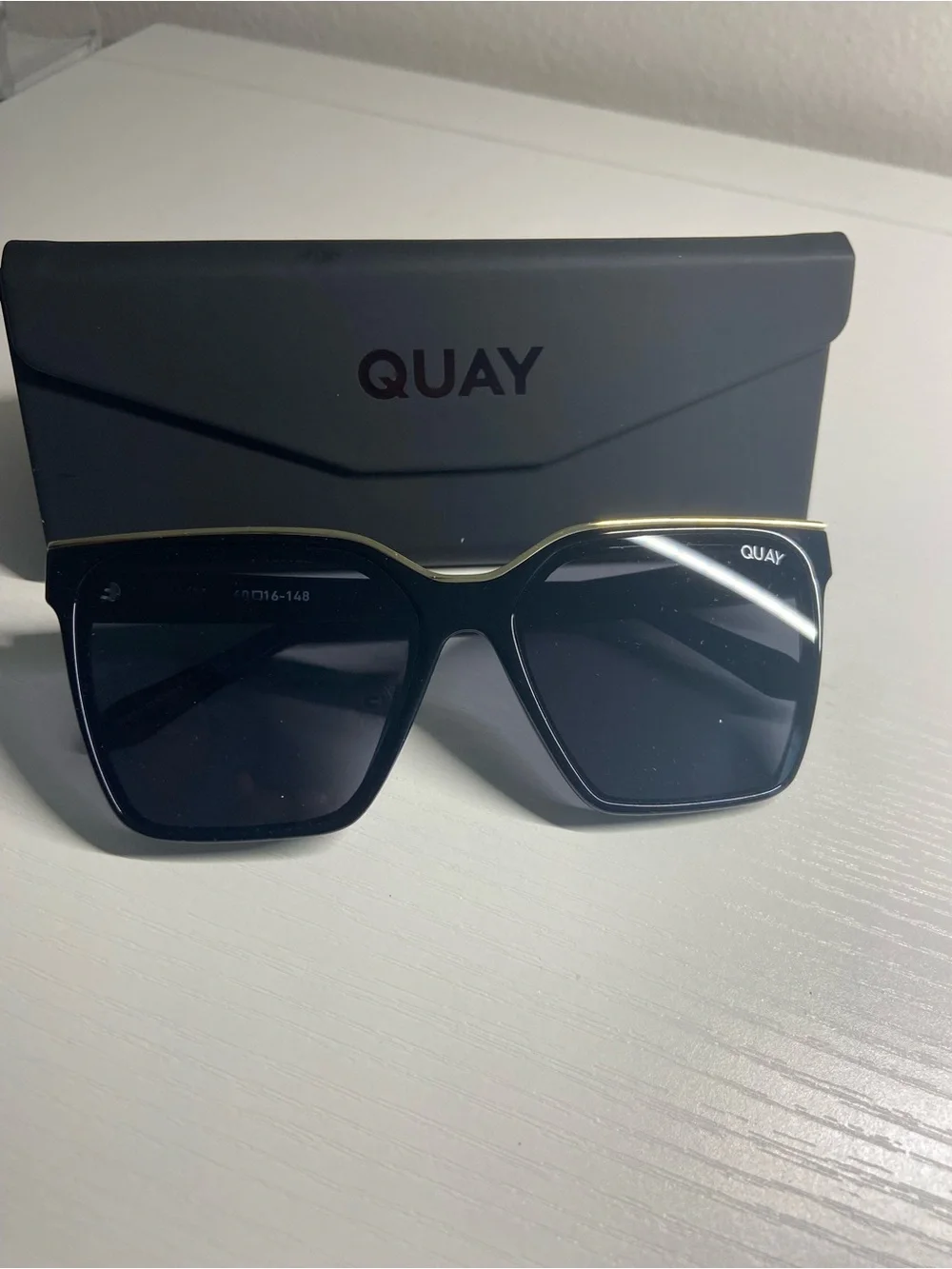 Quay Australia Level Up Black Sunglasses with Gold Trim
